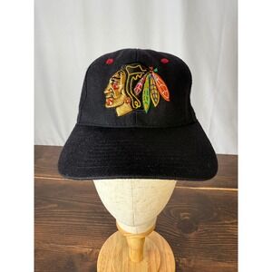 Zephyr NHL Chicago Blackhawks Hat Cap Black‎ Red Hockey Mens Fitted 7